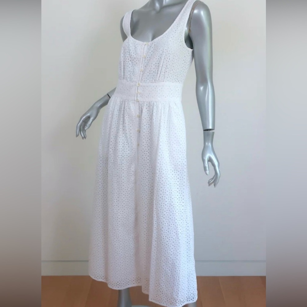 Jcrew button-front sleeveless midi white cotton eyelet dress